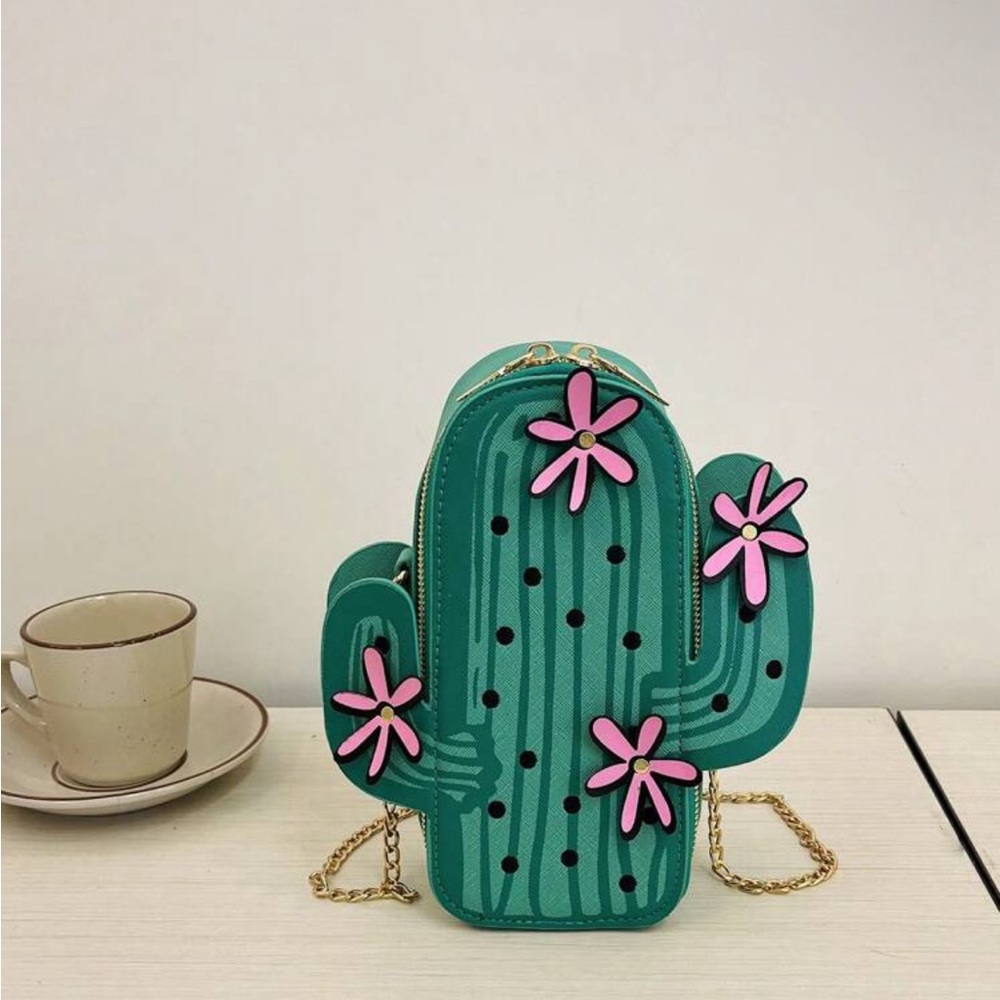 Cactus Design Crossbody Bag - Green and Pink